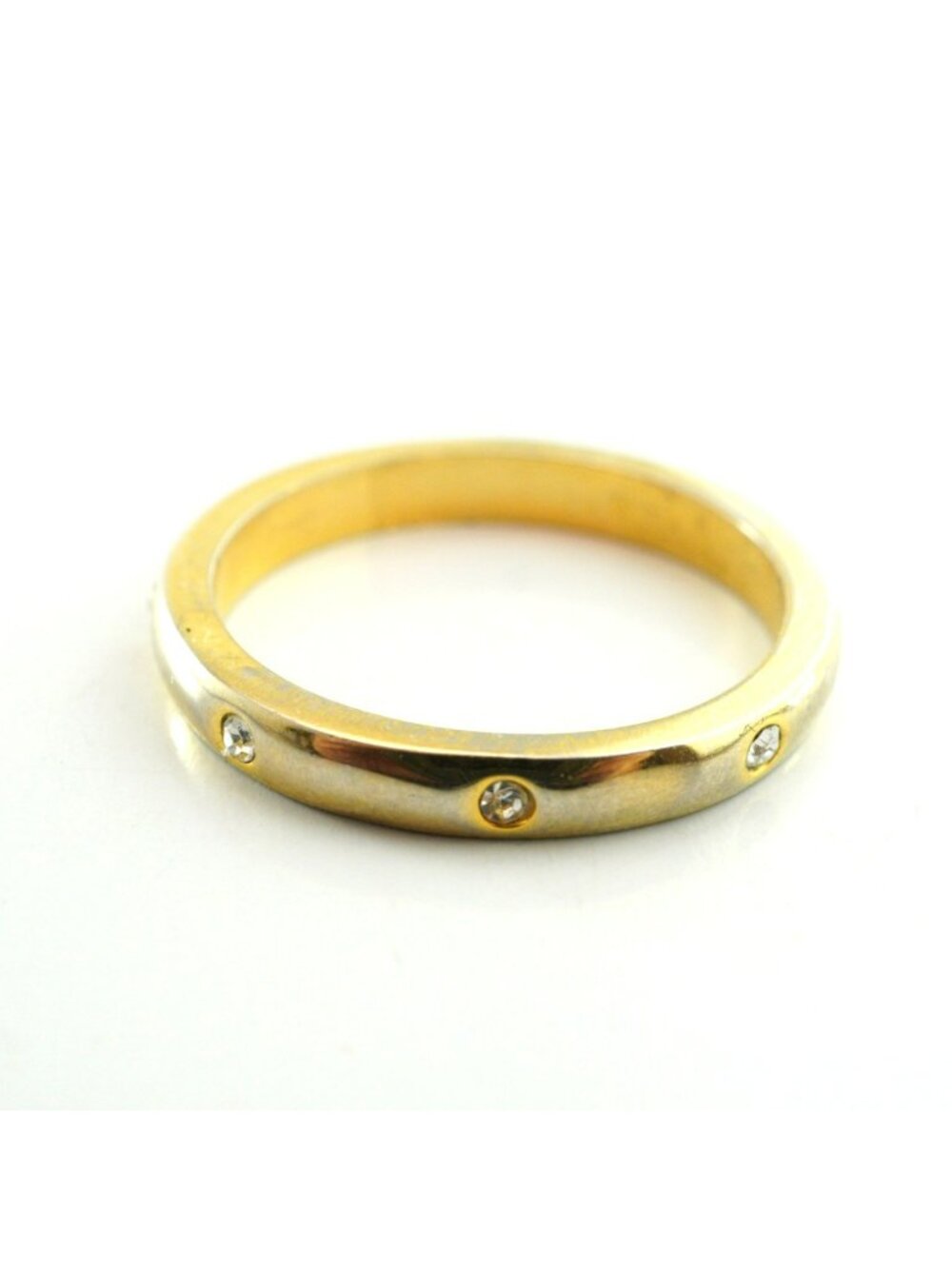 Clear Stones Gold Tone Band Ring Size 10 Elegant Minimalist Flush Mount Design